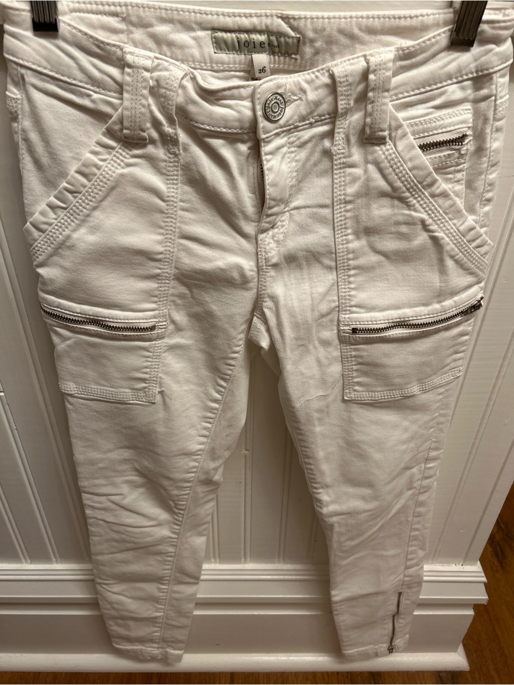 Joie White Cargo Skinny Pants Zip Pocket Ankle Zip Size 26